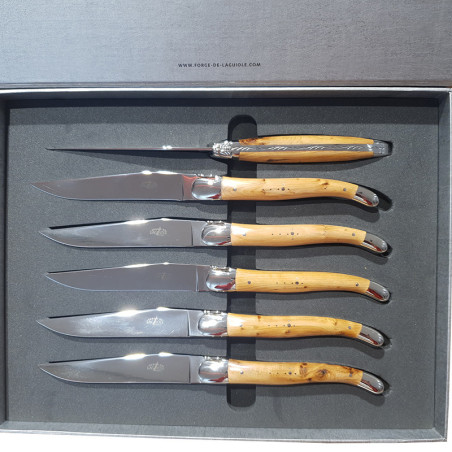 Set 6 coltelli bistecca Le couteau de Laguiole manico Ginepro