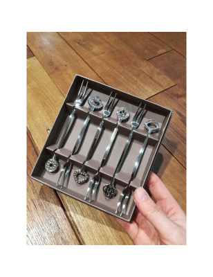 Set 6 forchettine party oriental Sambonet inox. Prodotte in Italia