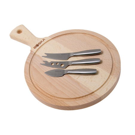 Set 3 coltelli formaggio Boska Amigo con tagliere in legno. Idea regalo per casa cucina