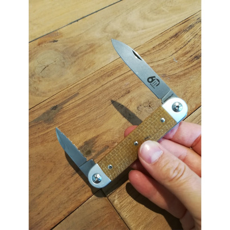 Coltello tasca Maserin Sessantesimo 195 doppia lama manico Micarta