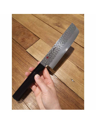 Coltello da cuoco con lama forma giapponese in acciaio damascato