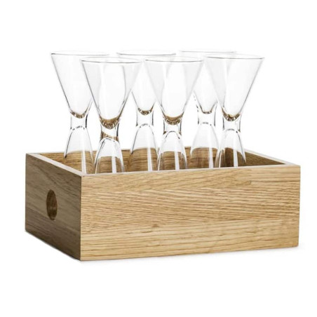 Set 6 bicchieri grappa Sagaform in vetro con vassoio in legno