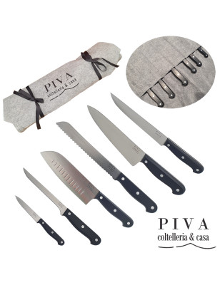 Set 6 coltelli da cucina Piva lama tranciata con custodia
