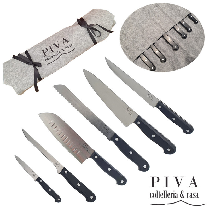 Set 6 coltelli da cucina Piva lama tranciata con custodia