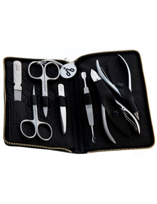 Set Manicure Nero Inox 7 pezzi con astuccio in pelle Alpen
