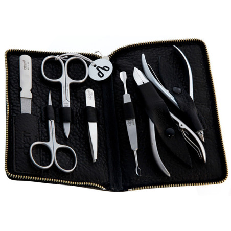 Set Manicure Nero Inox 7 pezzi con astuccio in pelle Alpen