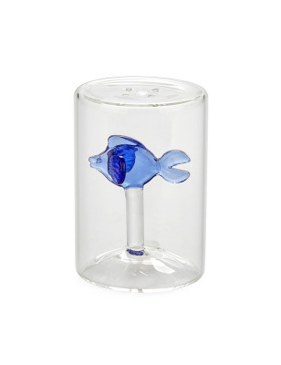 Saliera Balvi in vetro borosilicato con pesce azzurro all'interno