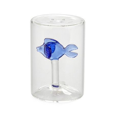 Saliera Balvi in vetro borosilicato con pesce azzurro all'interno