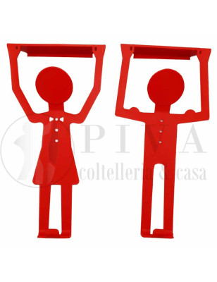 Coppia di appendini da porta a forma di uomo e donna rosso