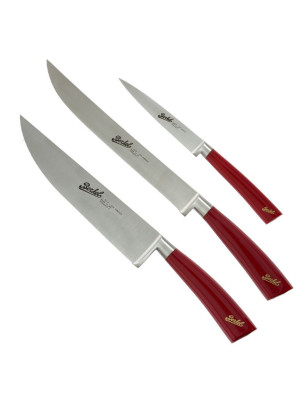 Set 3 coltelli Berkel elegance manico rosso per cucina cuoco chef