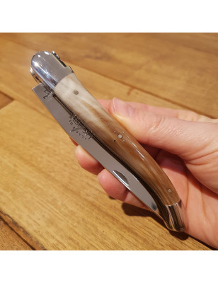 coltello da bistecca con lama pieghevole e manico in corno
