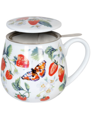 Tazza tè con coperchio e filtro Konitz fragole e farfalle 420 ml
