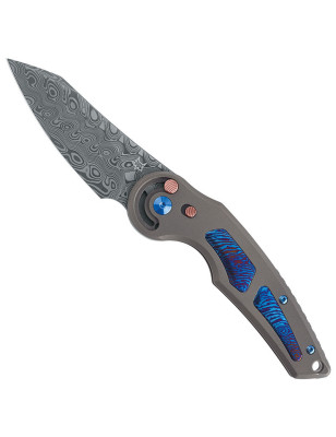 coltello da tasca di alta qualità con lama in damasco damascata e manico in titanio