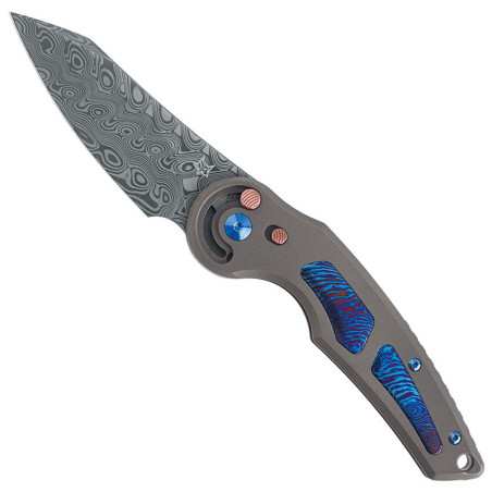 coltello da tasca di alta qualità con lama in damasco damascata e manico in titanio