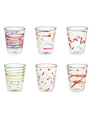 Set 6 bicchieri Carnival Acqua Assortiti Galbiati Milano 470 ml. Realizzati con vetro di alta qualità