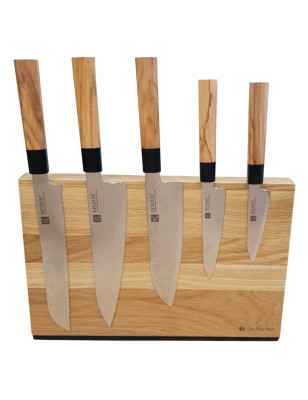 Ceppo magnetico in legno completo di 5 coltelli XinZuo PM80