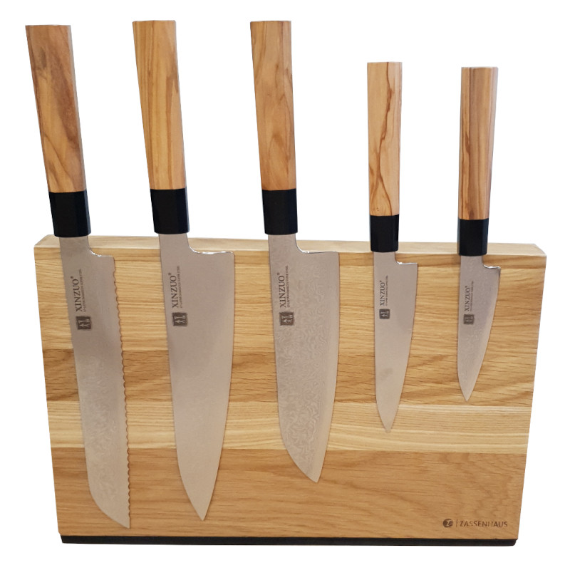 Ceppo magnetico in legno completo di 5 coltelli XinZuo PM80 Ceppo magnetico in legno completo di 5 coltelli XinZuo PM80