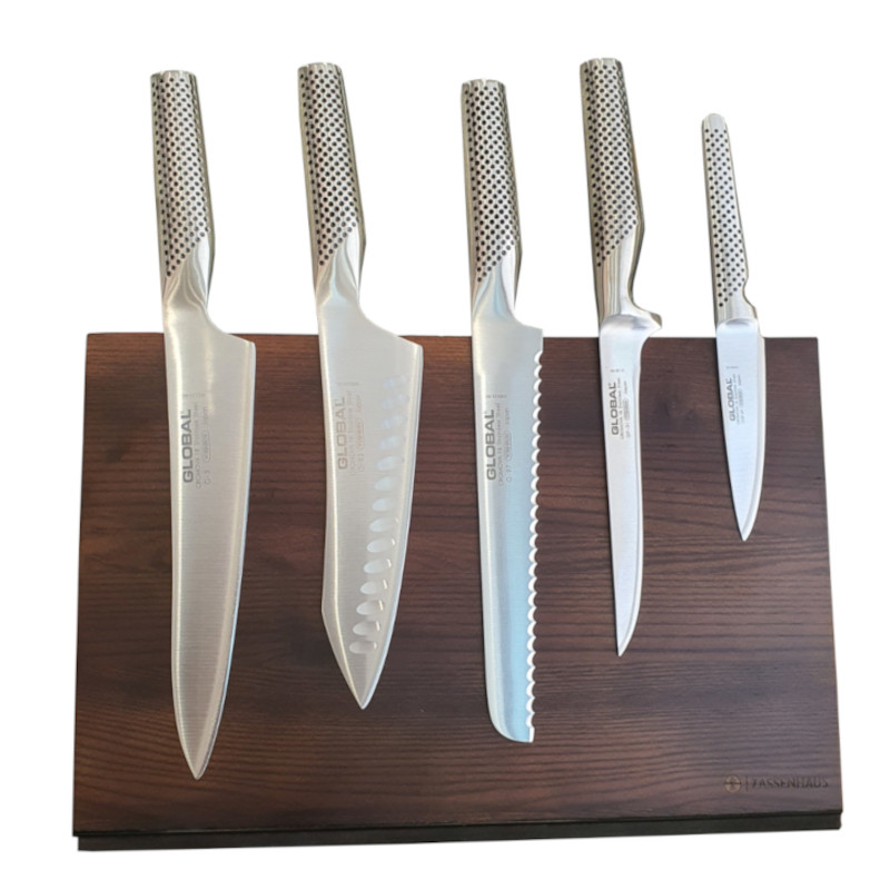 Ceppo magnetico in legno completo di 5 Coltelli Global Ceppo magnetico in legno completo di 5 Coltelli Global