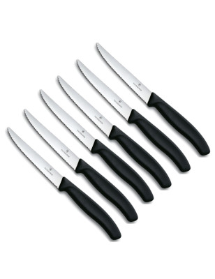 Set 6 coltelli da tavola multiuso Victorinox nero. Lama ondulata seghettata super tagliente
