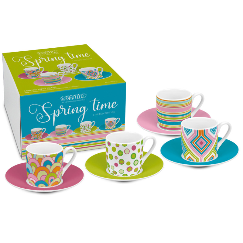 Set 4 tazzine da caffè con piattino Konitz spring time Set 4 tazzine da caffè con piattino Konitz spring time