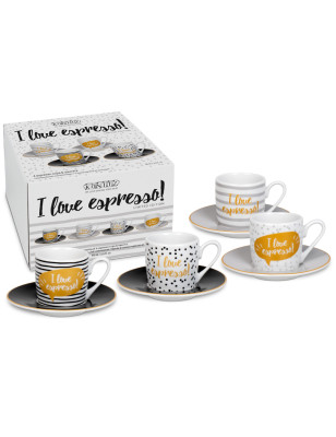 Set 4 tazzine da caffè con piattino Konitz I love espresso