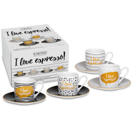 Set 4 tazzine da caffè con piattino Konitz I love espresso