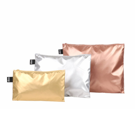 Borsette con zip Loqi metallico set 3 pezzi