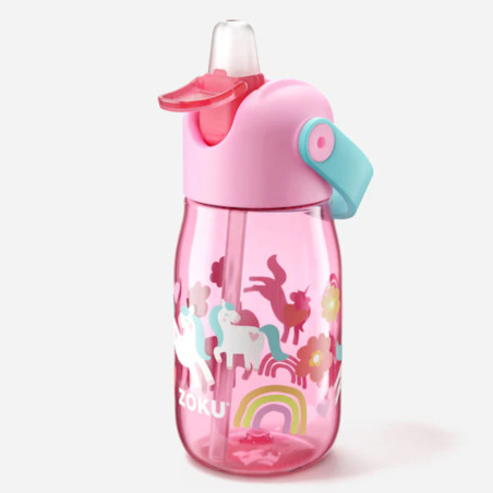 Bottiglia bambini Zoku Flip Unicorno rosa paglierino 400 ml