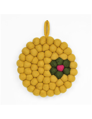 Sottopentola tondo pompon giallo Hat Hatage Udhyog 19 cm