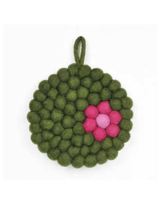 Sottopentola tondo pompon verde Hat Hatage Udhyog 19 cm