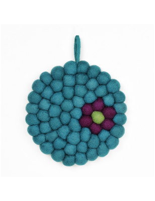 Sottopentola tondo pompon turchese Hat Hatage Udhyog 19 cm