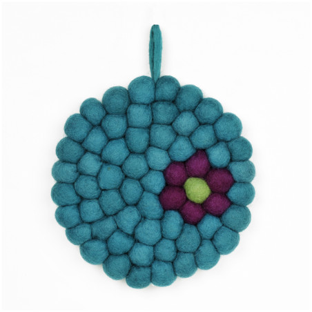 Sottopentola tondo pompon turchese Hat Hatage Udhyog 19 cm