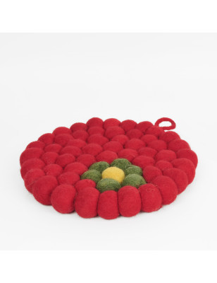 Sottopentola tondo pompon rosso Hat Hatage Udhyog 19 cm