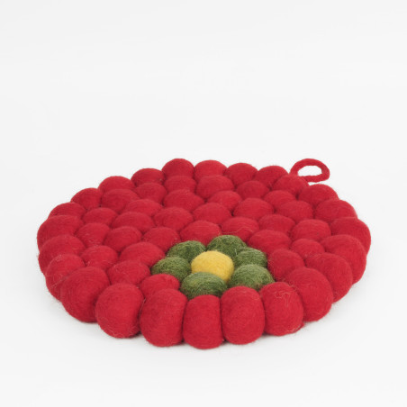 Sottopentola tondo pompon rosso Hat Hatage Udhyog 19 cm