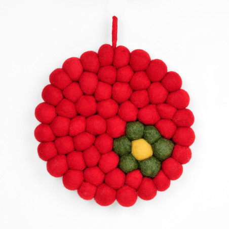 Sottopentola tondo pompon rosso Hat Hatage Udhyog 19 cm