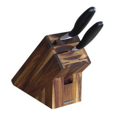 Ceppo vuoto in legno di acacia per 5 coltelli e una forbice