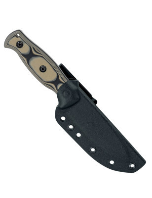 Coltello lama fissa Fox Ego TK-FX01. Manico in G10 nero/coyote tan. Lama in acciaio AISI 1095