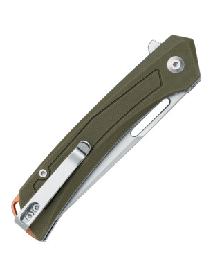 Coltello chiudibile con clip posteriore. Manico in G10 e lama in acciaio inox D2