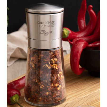Macina peperoncino Bisetti La Spezia vetro e acciaio 13 cm