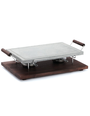 Pietra ollare rettangolare Bisetti con base in legno 40 x 25 cm