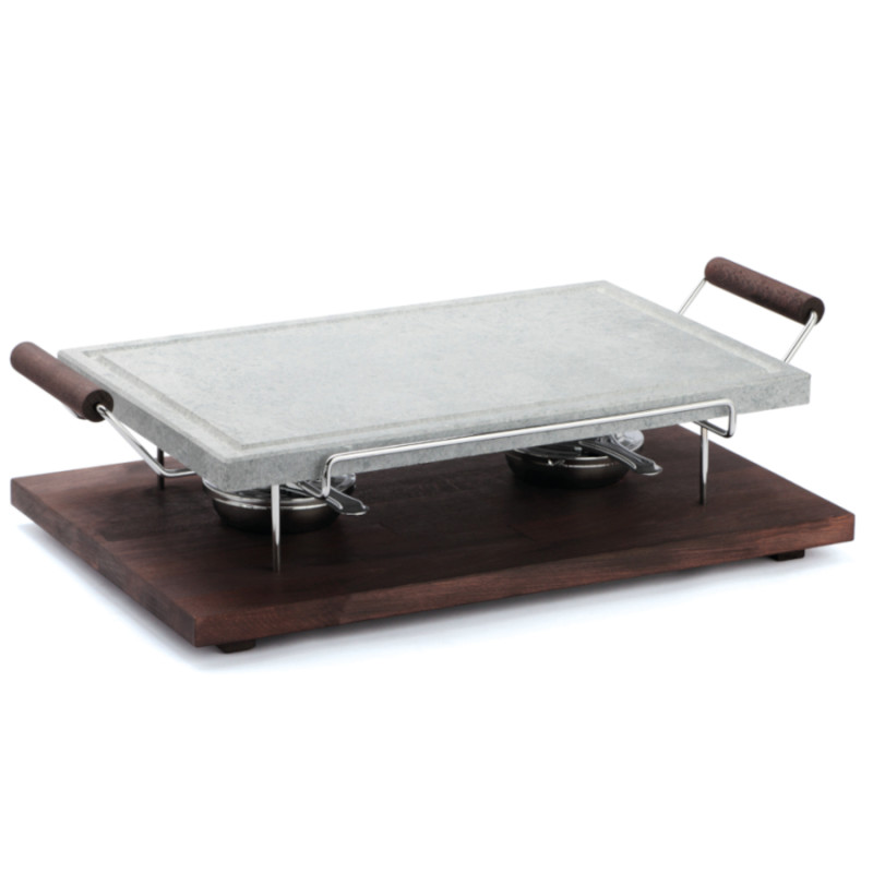 Pietra ollare rettangolare Bisetti con base legno e fornelli 40 x 25 cm Pietra ollare rettangolare Bisetti con base legno e fornelli 40 x 25 cm