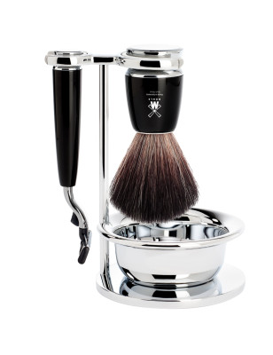 Set barba pennello e rasoio Muhle Ritmo mach 3 resina nera