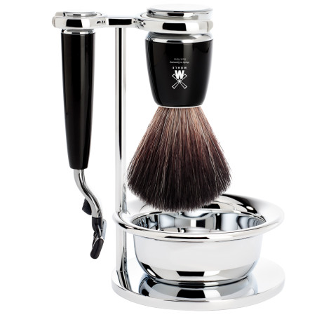 Set barba pennello e rasoio Muhle Ritmo mach 3 resina nera