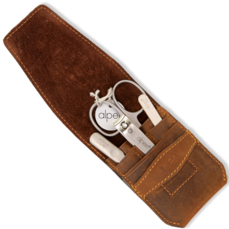 Set manicure Alpen 4 pezzi inox con astuccio pelle marrone Set manicure Alpen 4 pezzi inox con astuccio pelle marrone