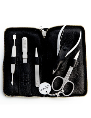 Set manicure Alpen 5 attrezzi inox con astuccio pelle nera