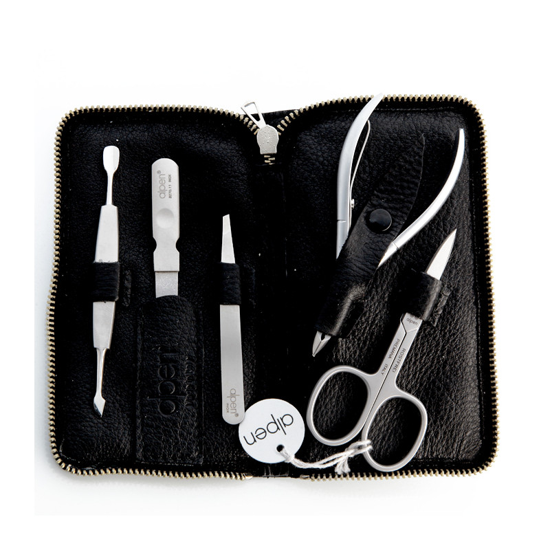 Set manicure Alpen 5 attrezzi inox con astuccio pelle nera Set manicure Alpen 5 attrezzi inox con astuccio pelle nera