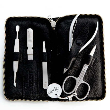 Set manicure Alpen 5 attrezzi inox con astuccio pelle nera