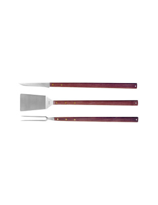 Set 3 attrezzi per barbecue in acciaio inox e legno