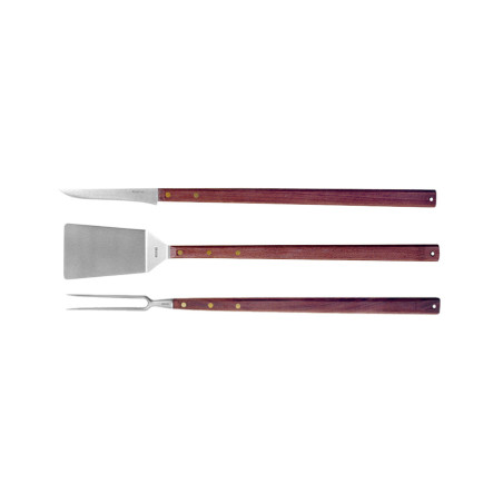 Set 3 attrezzi per barbecue in acciaio inox e legno