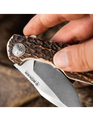 Coltello EDC con manico in corno di cervo e clip posteriore